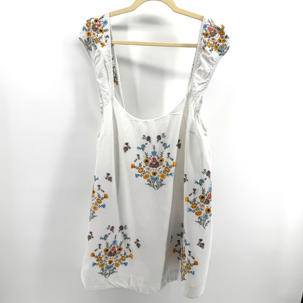 Free People Tank Top Tunic Women S White Embroidered Floral Boho Cottagecore
